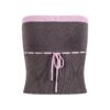 Color-Block Strapless Tank Top With Lace-Up Detail — Pink & Grey