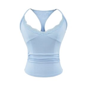 Blue Lace-Paneled Athletic-Style Tank Top