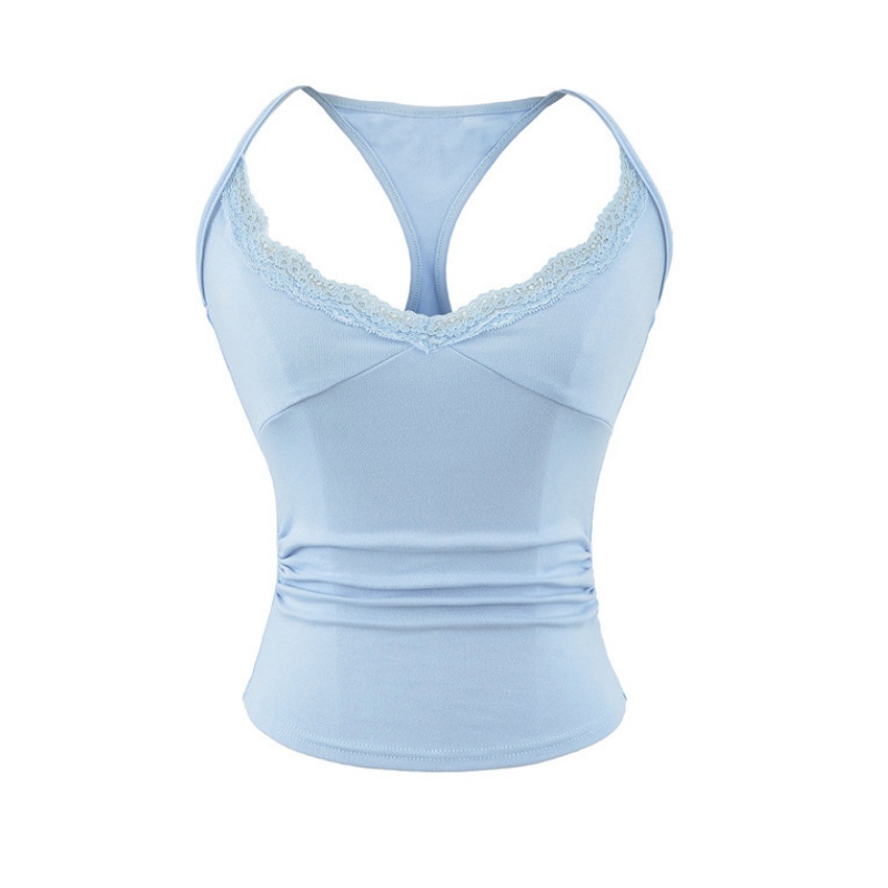Blue Lace-Paneled Athletic-Style Tank Top