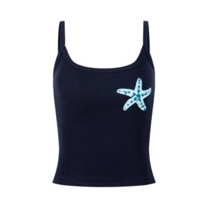 Seaside Vacation Starfish Print Tank Top — Navy Blue