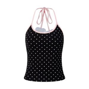 Chic Polka-Dot Halter Tank Top — Black