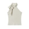 Halter-Neck Bow Tank Top — Apricot