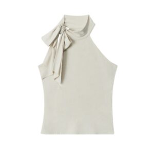 Halter-Neck Bow Tank Top — Apricot