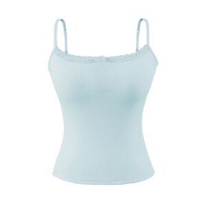 Blue Lace-Trimmed Tank Top