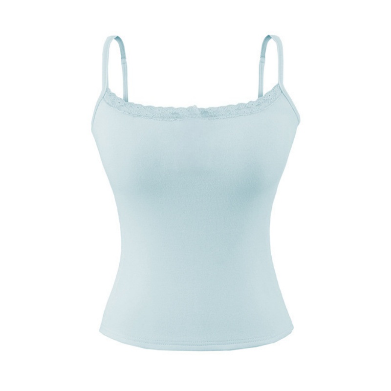 Blue Lace-Trimmed Tank Top
