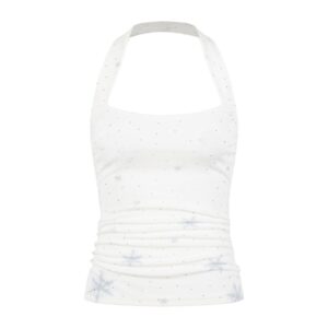 Snowflake Print & Rhinestone Halter Tank Top