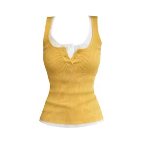 Ribbed Knit Simple Tank Top — Yellow