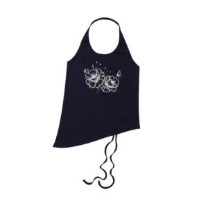Asymmetrical Floral Drawstring Halter Tank Top